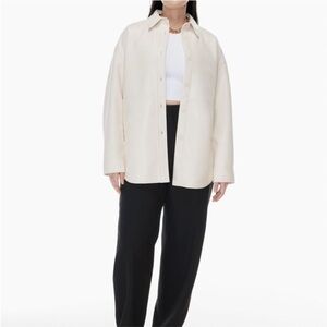 Aritzia Babaton Pelli Faux Leather Shirt Jacket in Cream Sz Medium